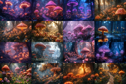 Magic Mushroom Forest Backgrounds - TV wallpaper Backgrounds, Enchanted Forest, Glowing Mushrooms, Mushroom Digital Backdrops, TV Background