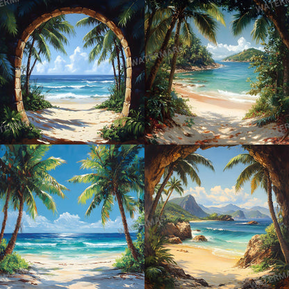 Tropical Paradise Backdrops - Stunning Beach, Sunset & Crystal Waters Digital Backgrounds - Beach Portrait Studio Backgrounds