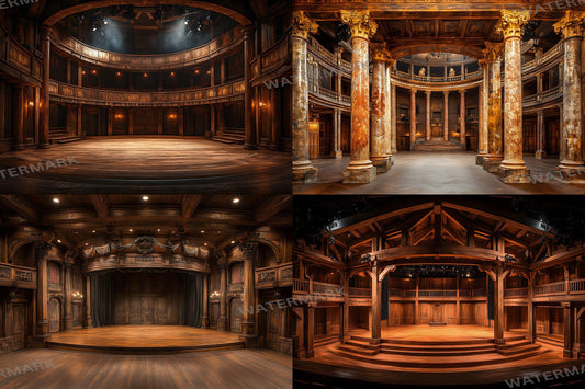 Shakespearean Stage Backdrops - Vintage Theatrical, Dramatic Play Scene, Regal Digital Backgrounds