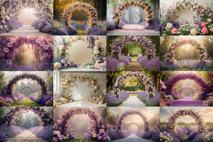 Wildflower Archway Photography Backdrop - Romantic Floral Digital Background for Weddings, Events & Spring Photoshoots