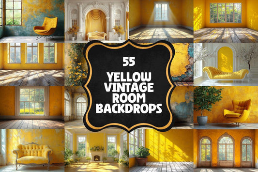 Yellow Vintage Room Backdrops - Warm Aesthetic PNGs for Digital Art Photography  Design - 00x00px 32 Ratio