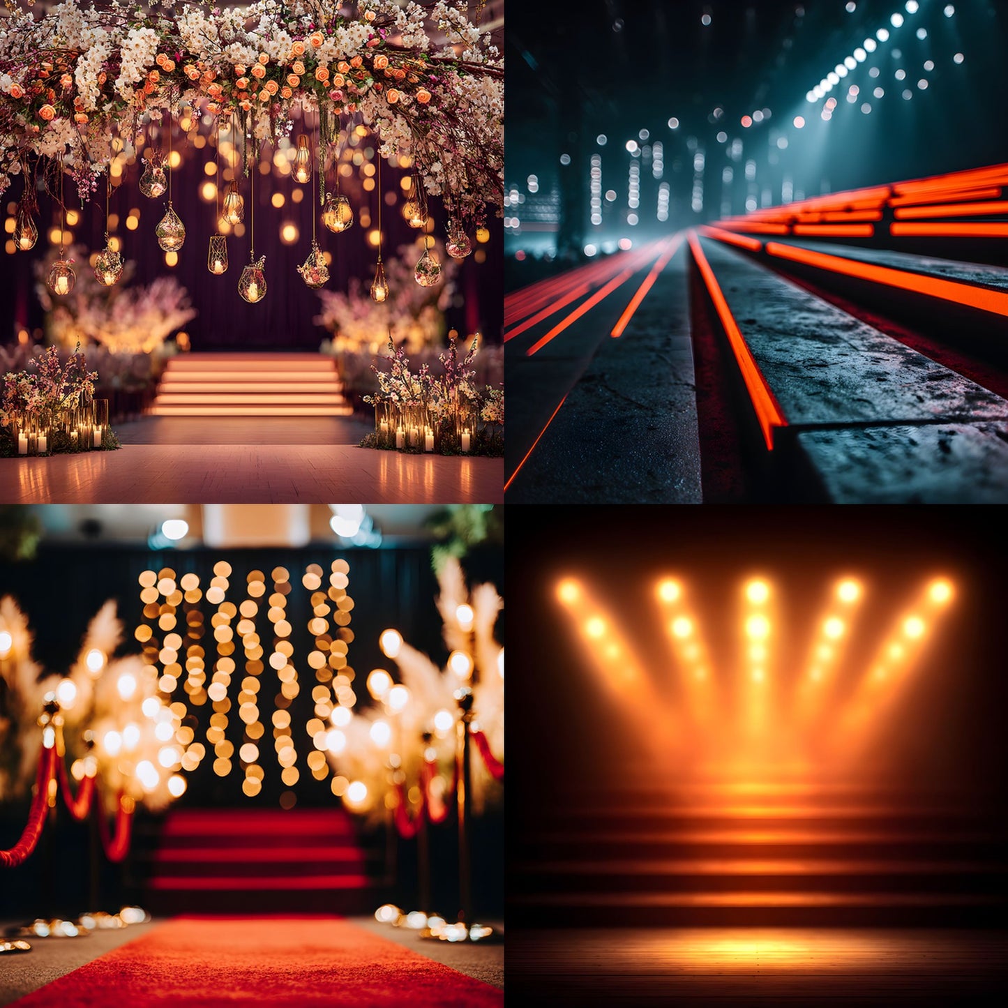 Empty Stage Red Stairs Lights Digital Backdrop, Photography Background, Theater Stage Photo Prop, Square Format, Dramatic Scene, High Resolution Image