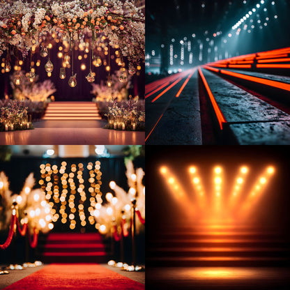 Empty Stage Red Stairs Lights Digital Backdrop, Photography Background, Theater Stage Photo Prop, Square Format, Dramatic Scene, High Resolution Image
