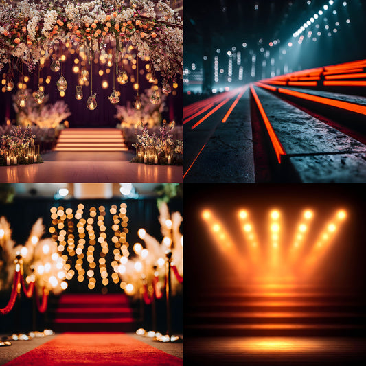 Empty Stage Red Stairs Lights Digital Backdrop, Photography Background, Theater Stage Photo Prop, Square Format, Dramatic Scene, High Resolution Image