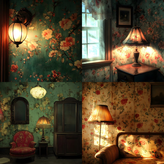 Vintage Wallpaper Room Digital Backdrop, Photography Backgrounds, Antique Interior Photo Prop, High-Res Image for Photographers