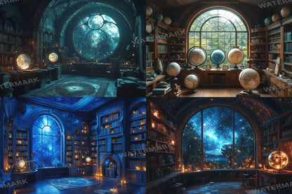 Celestial Witch's Observatory Backdrops - Mystical Astronomy Photography Backgrounds - Magical Night Sky Scenes - School of Wizarding Images