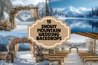 Snowy Mountain Wedding Backdrops - Romantic Alpine Digital Backgrounds