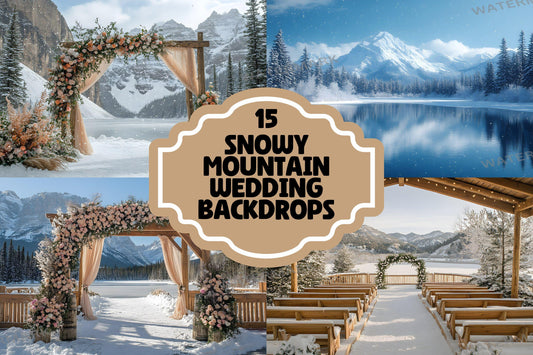 Snowy Mountain Wedding Backdrops - Romantic Alpine Digital Backgrounds