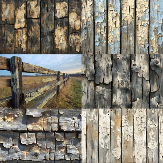 Weathered Wood Fence Digital Backdrop Set, Photography Backgrounds, Rustic Wood Photo Prop, Outdoor Scene, High-Res Images for Composites