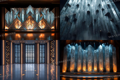 Art Deco Skyscraper Photography Backdrops | Digital Studio Wedding Backgrounds | Maternity Master Overlay Set Backdrops, Backgrounds
