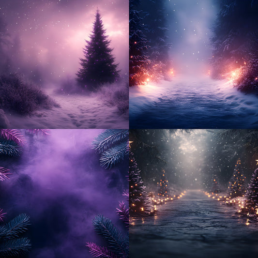 Gothic Purple Christmas Backdrop Set, Eerie Holiday Backgrounds, Dark Festive Photography, Unique Digital Images, Spooky Xmas Scenes