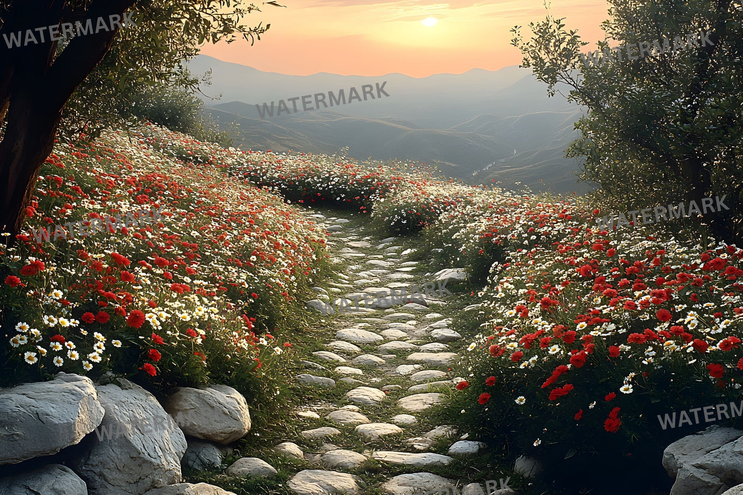Wildflower Castle Backdrop, Wall View Background, Photography, Digital Download, Fantasy Scenery, Enchanted Forest, Princess Theme