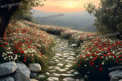 Wildflower Castle Backdrop, Wall View Background, Photography, Digital Download, Fantasy Scenery, Enchanted Forest, Princess Theme