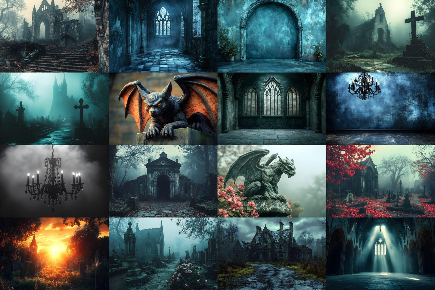 Gothic Backdrops for Photography, Dark Digital Backgrounds, Spooky Photoshop Overlays, Halloween Backdrops, Gothic Scenes & PNG Overlays