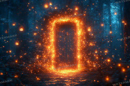 Fairy Lanterns Backdrops - Magical Forest Scenes with Glowing Lanterns and Enchanted Doorways - Fairytale Storybook PNG Backgrounds