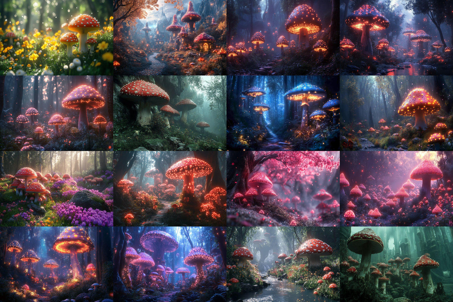 Magic Mushroom Forest Backgrounds - TV wallpaper Backgrounds, Enchanted Forest, Glowing Mushrooms, Mushroom Digital Backdrops, TV Background