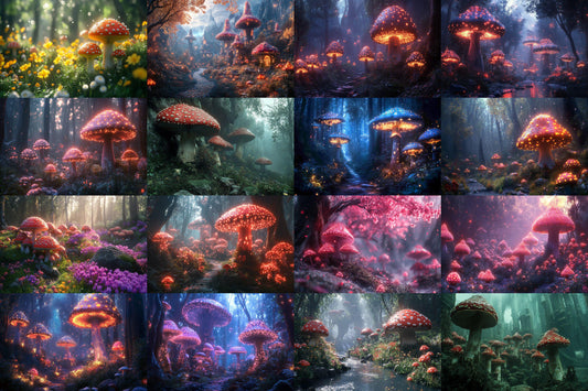 Magic Mushroom Forest Backgrounds - TV wallpaper Backgrounds, Enchanted Forest, Glowing Mushrooms, Mushroom Digital Backdrops, TV Background