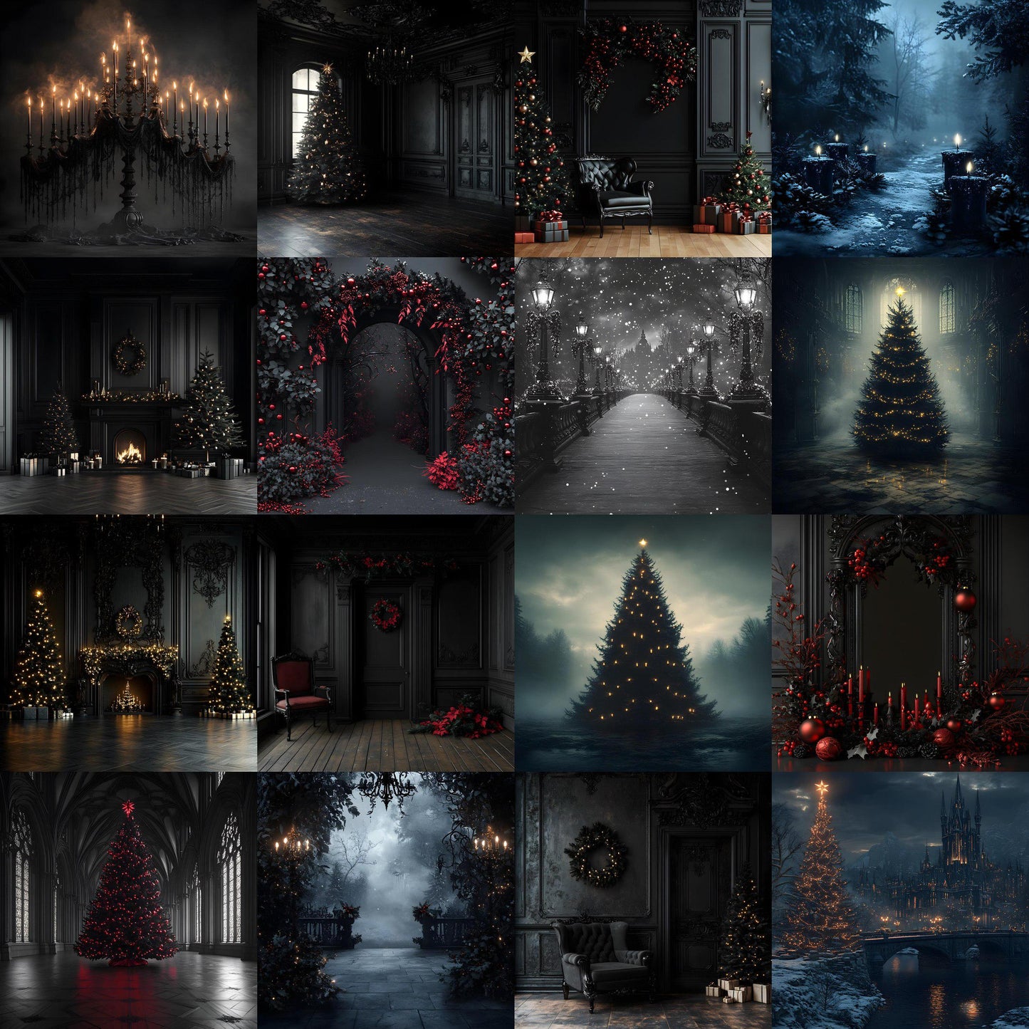 Gothic Christmas Backdrops, Digital Backdrop, Santa Christmas Backdrop, Gothic Dark Festive Digital Download Black Christmas Backgrounds