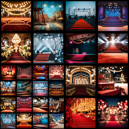 Theater Stage Digital Backdrop, Red Stairs Photography Background, Image for Dramatic Portraits, Theatrical Photo Booth Prop