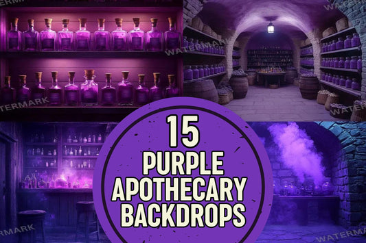 Purple Apothecary Backdrops, Magic Witch Potion Shop Digital Background, Fantasy Spell Jar Storefront Photo Booth Prop Wizard Backdrops