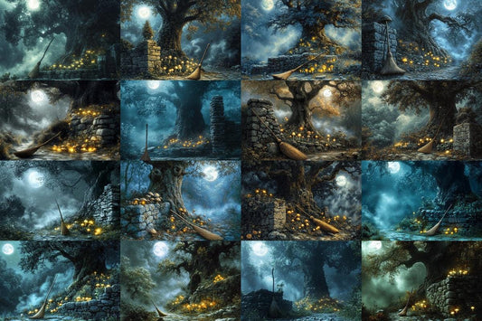 Witch���������s Broom Resting - Spooky Witchcraft Photography Backdrop - Halloween Photoshop Overlay - Dark Fantasy Background for Photo Editing