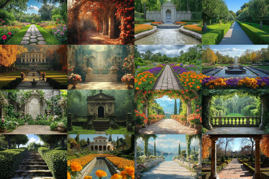Baroque Garden Backdrop: 1PNGs for Ornate Formal Landscape Photos, Vintage Rococo Park Scenes, Elegant Topiary Digital Backdrops