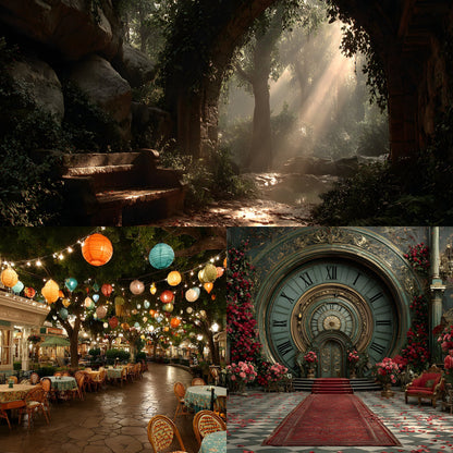 Alice in Wonderland Backdrop Bundle, Whimsical Digital Backgrounds for Photography, Fantasy Portrait Photography, Storybook Theme, Ratio