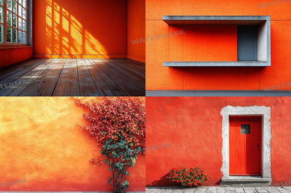Orange Textured Wall Photography Backdrop PNGs for Photoshop Editing - Warm Aesthetic Master Overlay