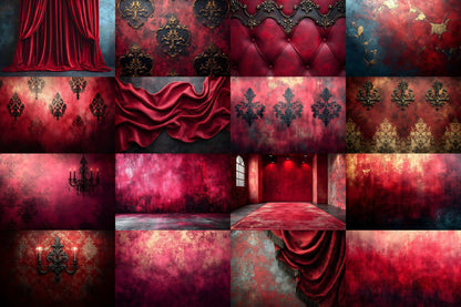 Crimson Velvet Backdrops, Rich Red Fabric Texture Digital Background, Luxurious Moody Romantic Studio Photo Booth Prop, Elegant Drapes
