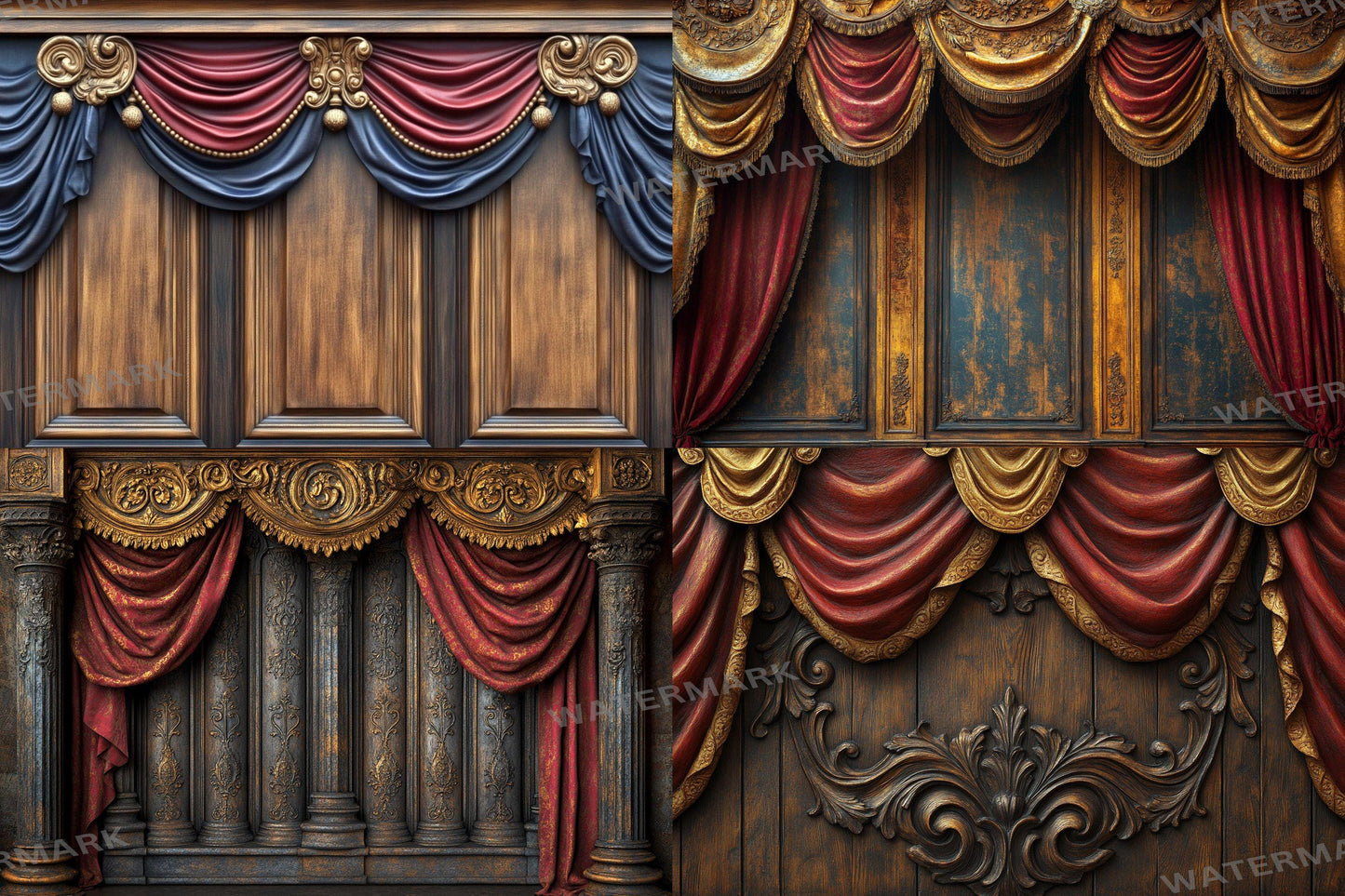 Antique Carved Panels Digital Backdrops - 3High-Resolution PNGs 00x00px for Photography - Commercial Use Allowed