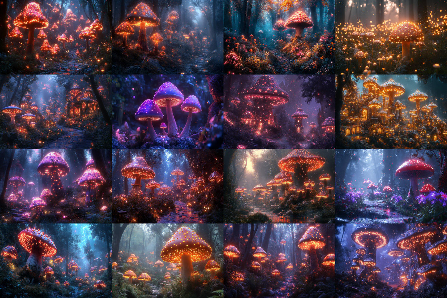 Magic Mushroom Forest Backgrounds - TV wallpaper Backgrounds, Enchanted Forest, Glowing Mushrooms, Mushroom Digital Backdrops, TV Background