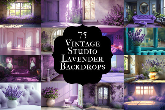 Vintage Studio Lavender Backdrops - Elegant Purple Photography Backgrounds - Floral Interior Scenes - Digital Download - Purple Backdrop Set
