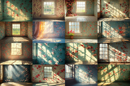Vintage Floral Wallpaper Photography Backdrops - Textured Digital Art Aesthetic for Artists  Designers - 00x00px PNGs