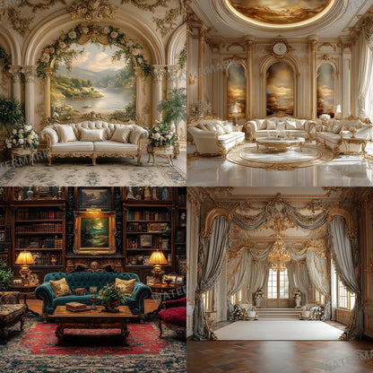 Royal Sitting Backdrops - Regal Digital Backgrounds for Portraits, Branding & Photography - Regal Room Backgrounds - Luxury Backdrops