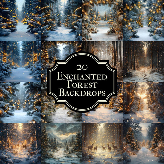 Enchanted Forest Backdrops - Magical Digital Backgrounds for Photography, Photoshop Overlays & Winter Wonderland Backgrounds