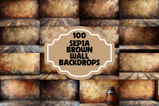 Sepia Brown Wall Backdrops - Vintage Textured, Rustic Digital Backgrounds