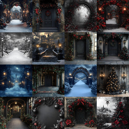 Gothic Christmas Backdrop, Digital Backdrop, Master Overlays, Gothic Black Christmas Backdrop, Festive Digital Download Christmas Background