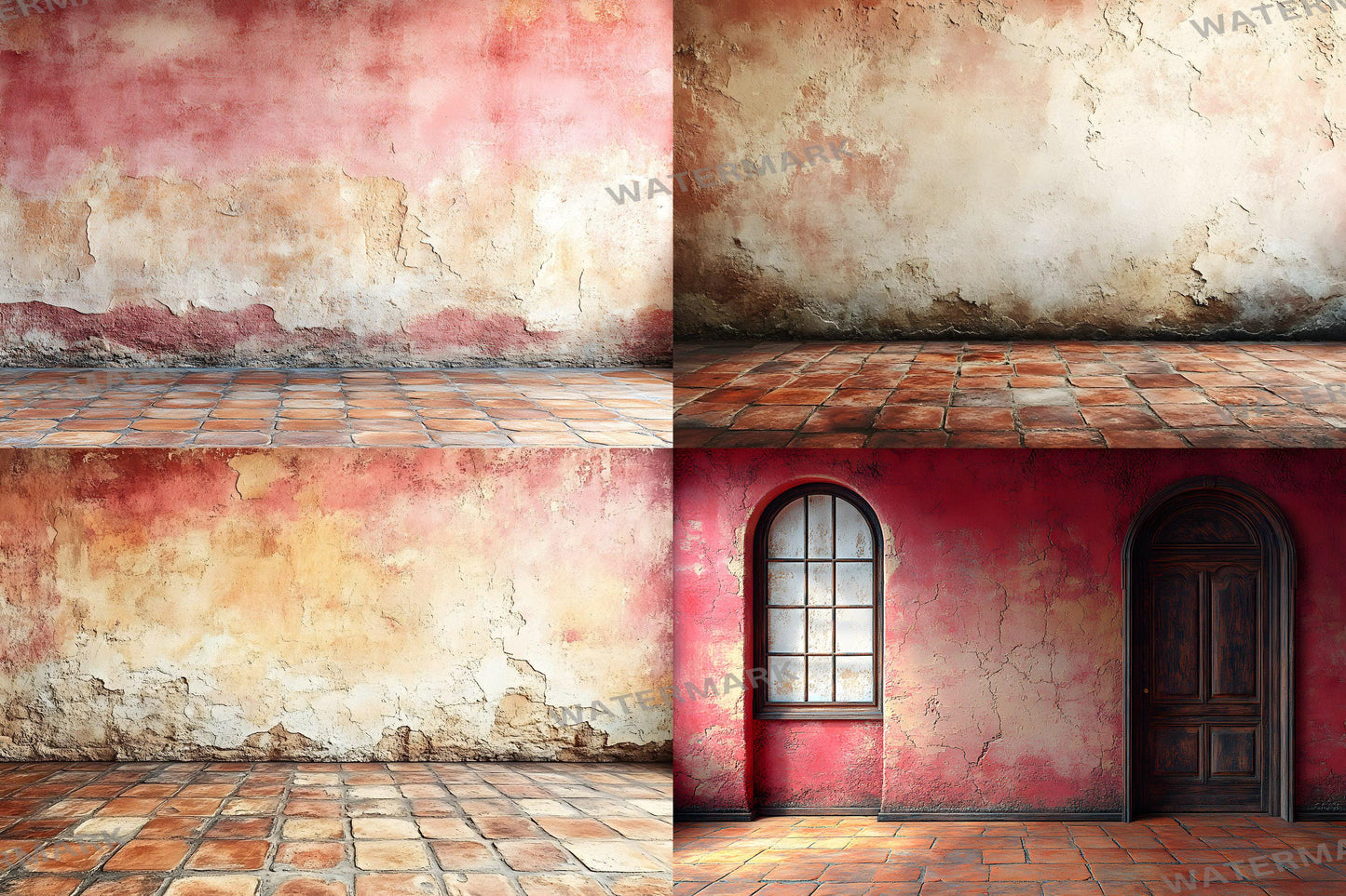 Cinnamon Blush Wall Backdrops | Textured Vintage Wall Background | Warm Rust Pink Photoshop Backdrop | Weathered Brick Digital Background
