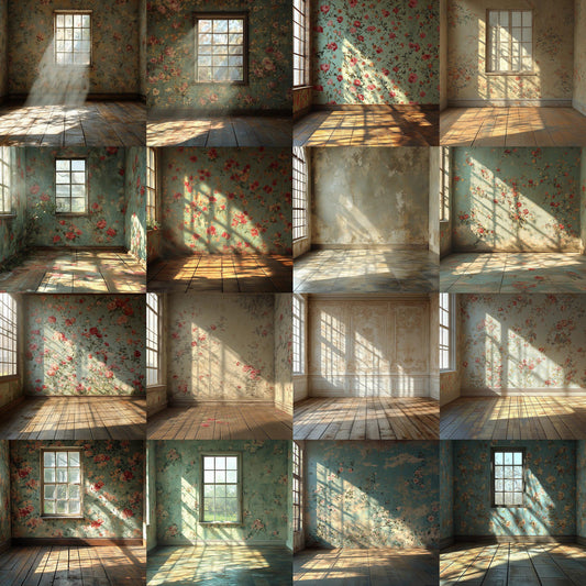 Vintage Wallpaper Backdrops | Shabby Chic Floral Backgrounds for Photography, Photoshop Composite, Master Overlay, Interior Decor Scenes