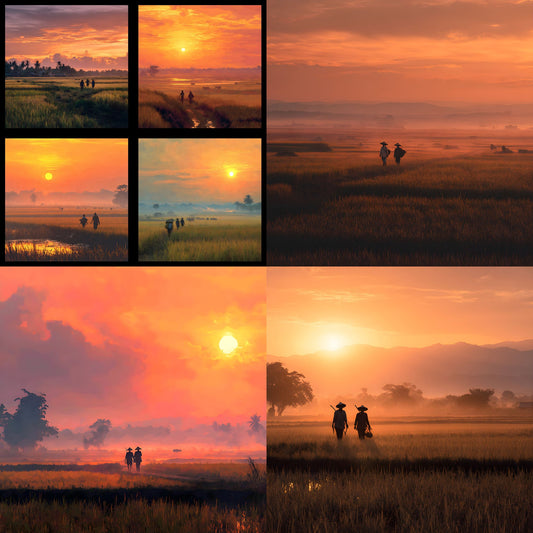 Golden Hour Rice Field Sunset Digital Backdrop, Square Photography Background, Golden Rice Paddy Photo Prop, Warm Light Scenery, Dreamy Farm Land Image