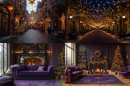 Purple Christmas Backdrops, Christmas Background, Digital Christmas Wallpapers, Photoshop, Photography Backdrops - 3:2 Ratio