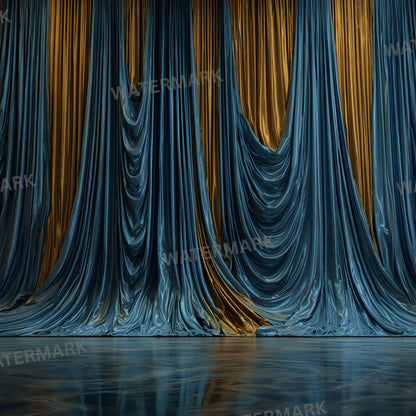 Sapphire Blue Gold Curtain Backdrop, Elegant Photography Background, Digital Download for Stunning Portraits, Wedding & Party Photo Booths, Square Image