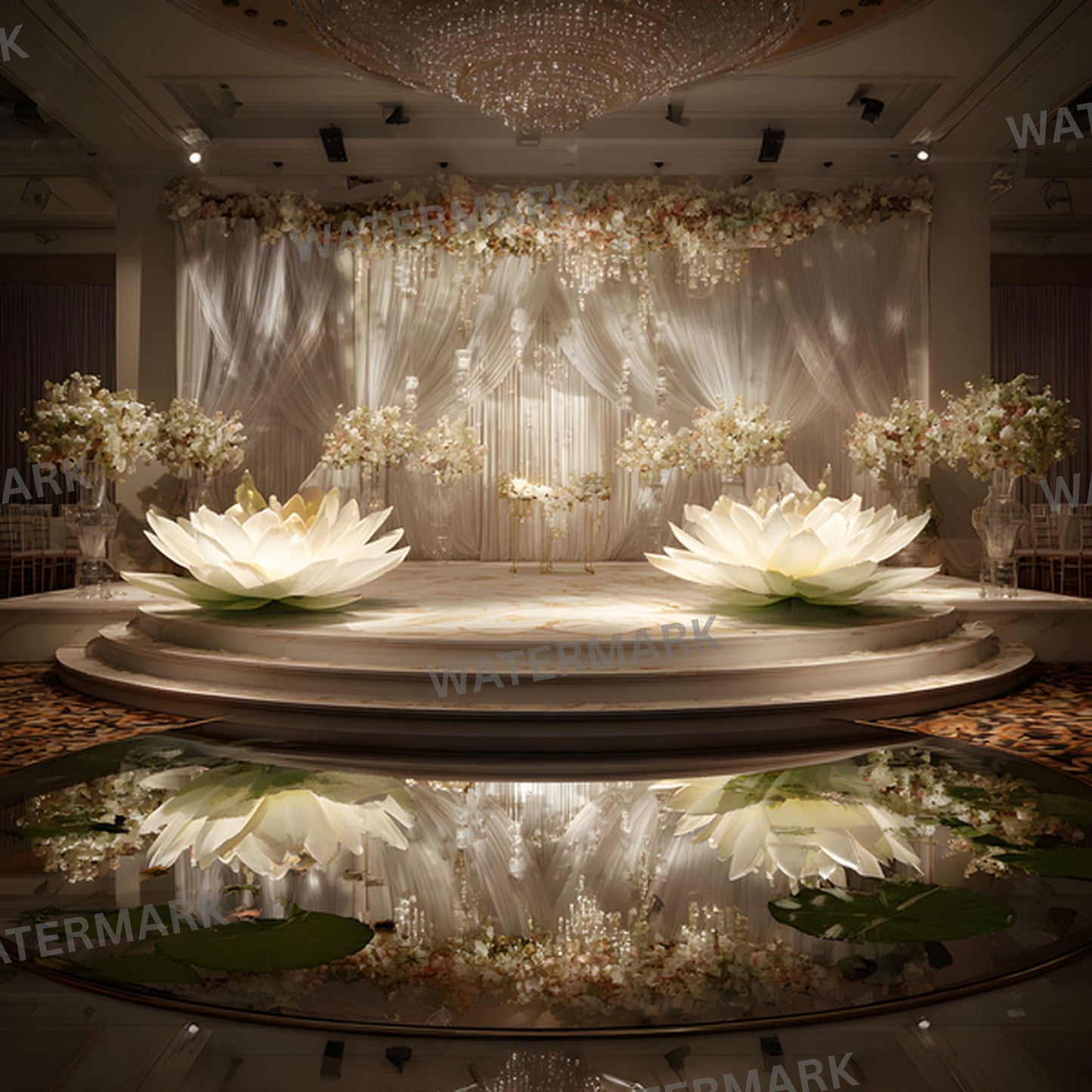 White Lotus Flower Photography Backdrop, Elegant Floral Centerpiece Background, Digital Image for Stunning Portraits & Art Projects