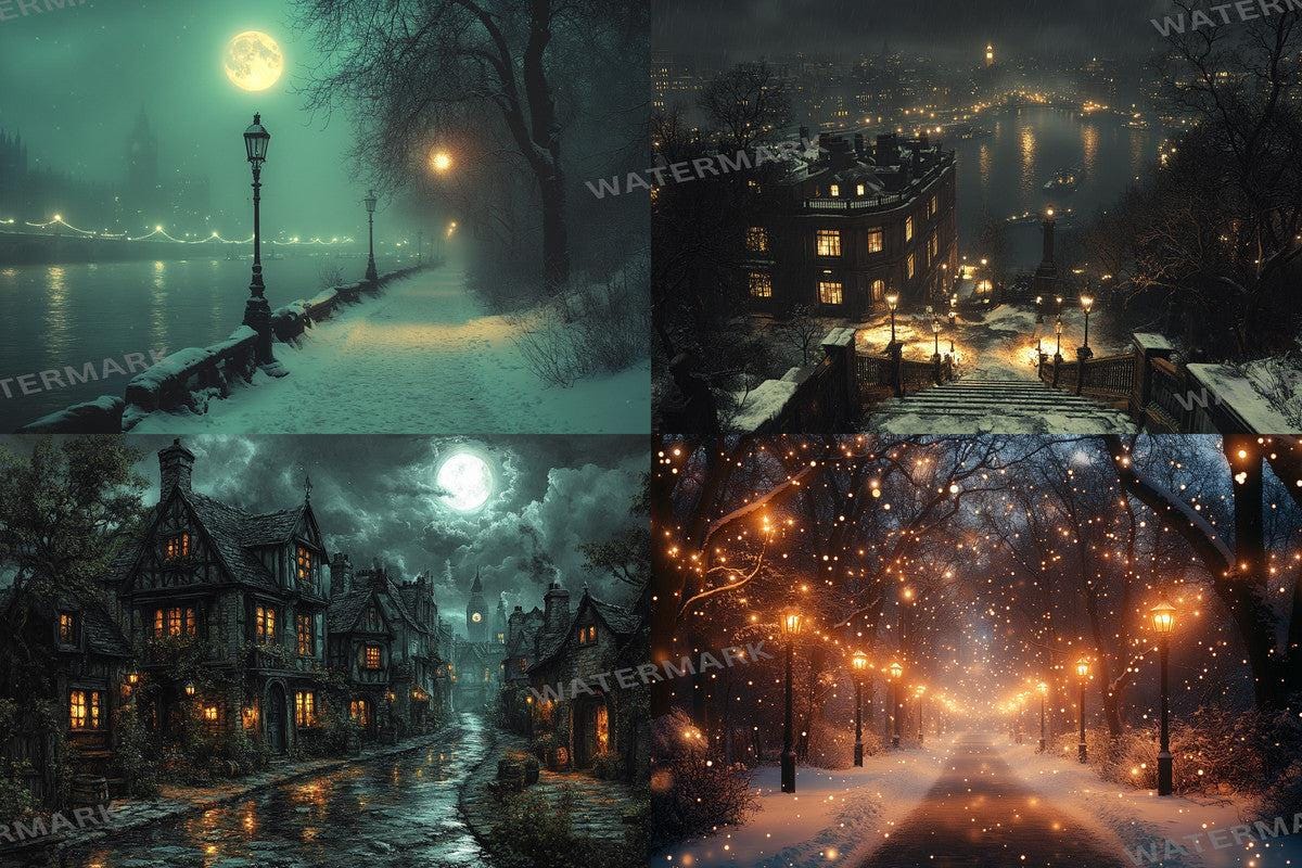 VICTORIAN LONDON BACKDROP - Night Photography Overlay for Photoshop
