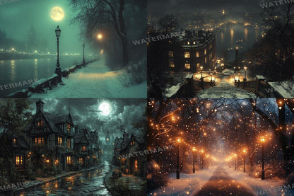 VICTORIAN LONDON BACKDROP - Night Photography Overlay for Photoshop