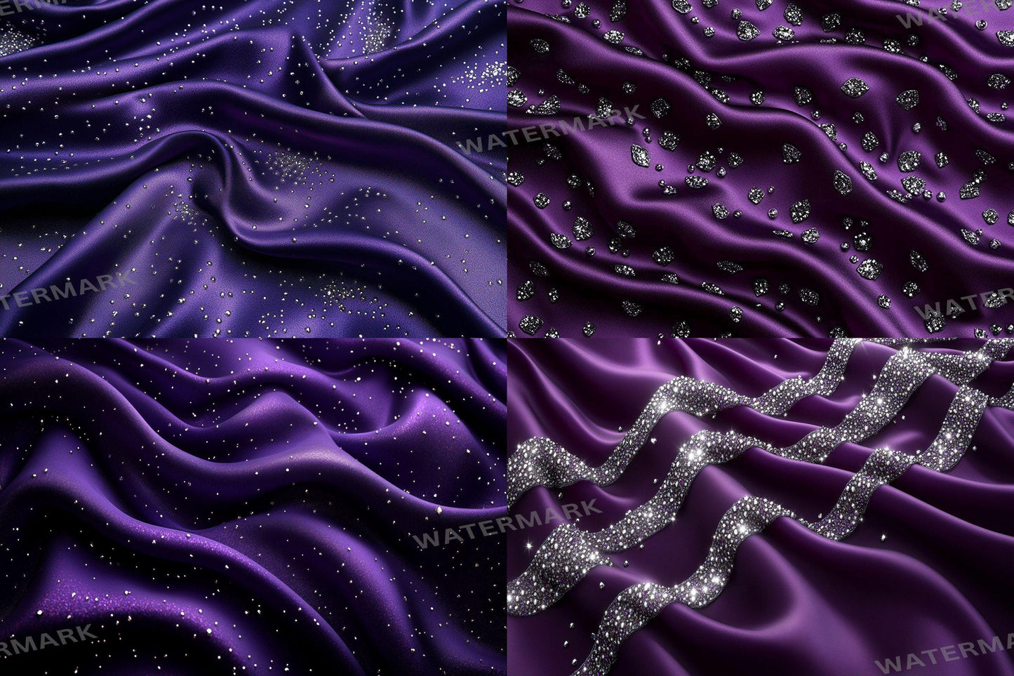 Purple Satin Embellished Backdrops | Digital Luxury Fabric Scenes | Glamour & Fantasy Photography Backgrounds - Purple Backdrops