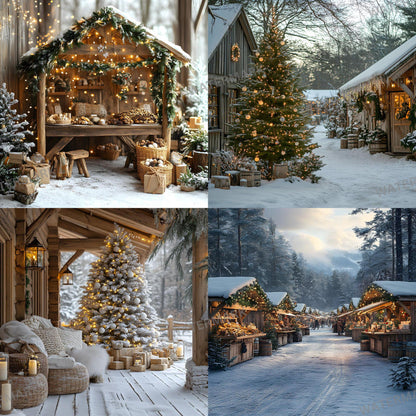 Enchanting Nordic Christmas Backdrops - Festive Winter Wonderland Scenes for Holiday Photography, Digital Art, Kids, Family Portraits