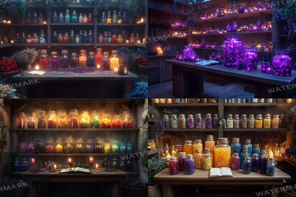 Potion Sanctuary Backdrops, Witchy Apothecary Digital Backgrounds, Magical Alchemy Lab, Enchanted Potion Room, Mystic Fantasy Aesthetic