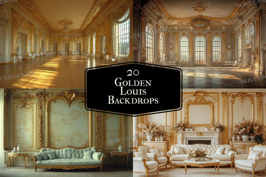 Golden Louis Backdrops | Baroque Palace | Gilded Elegance | Luxury Interiors | Ornate Gold Rooms | Digital Backgrounds
