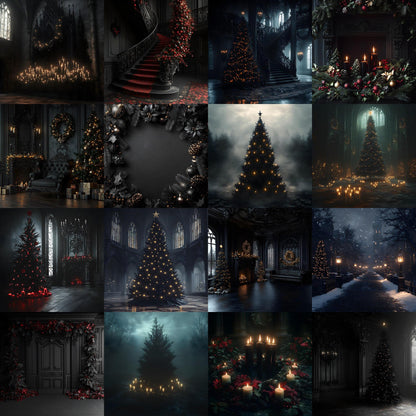 Gothic Christmas Backdrops, Digital Backdrop, Santa Christmas Backdrop, Gothic Dark Festive Digital Download Black Christmas Backgrounds